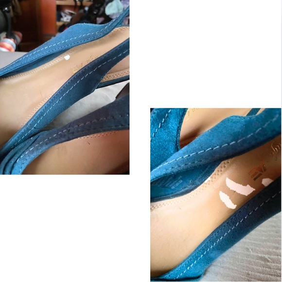American Eagle Wedge Heels Blue Aqua Turquoise Open Peep Toe Retro Suede Size 11 - Picture 6 of 7